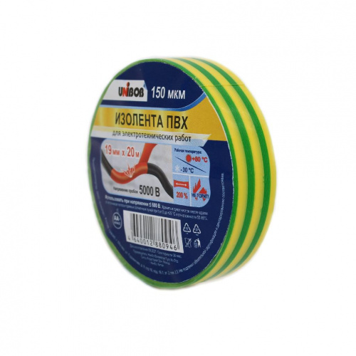 Изолента Unibob 19mm x20m х0,15mm желто-зеленая Изолента Unibob 19mm x20m х0,15mm желто-зеленая