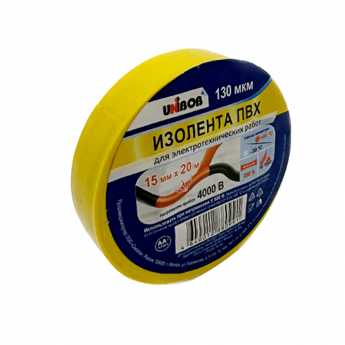 Изолента Unibob 15mm x20m х0,13mm желтая